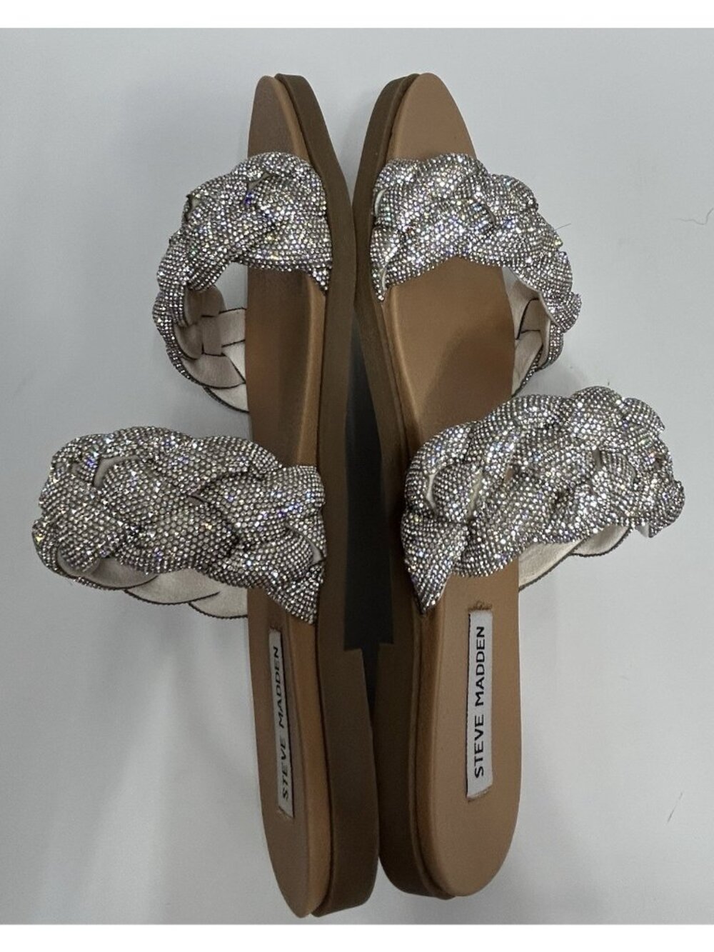 Steve Madden Slide Sandals Braided Rhinestone Silver Bling Women 9.5 MINT W/box - Picture 11 of 14